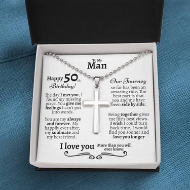 My Man 50th Birthday Ball Chain Cross Necklace - Love You This Much
